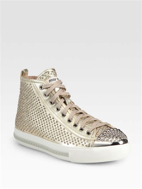 miu miu metallic sneaker gold